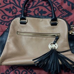 Michael Kors Black and Tan Pebbled Leather Bag